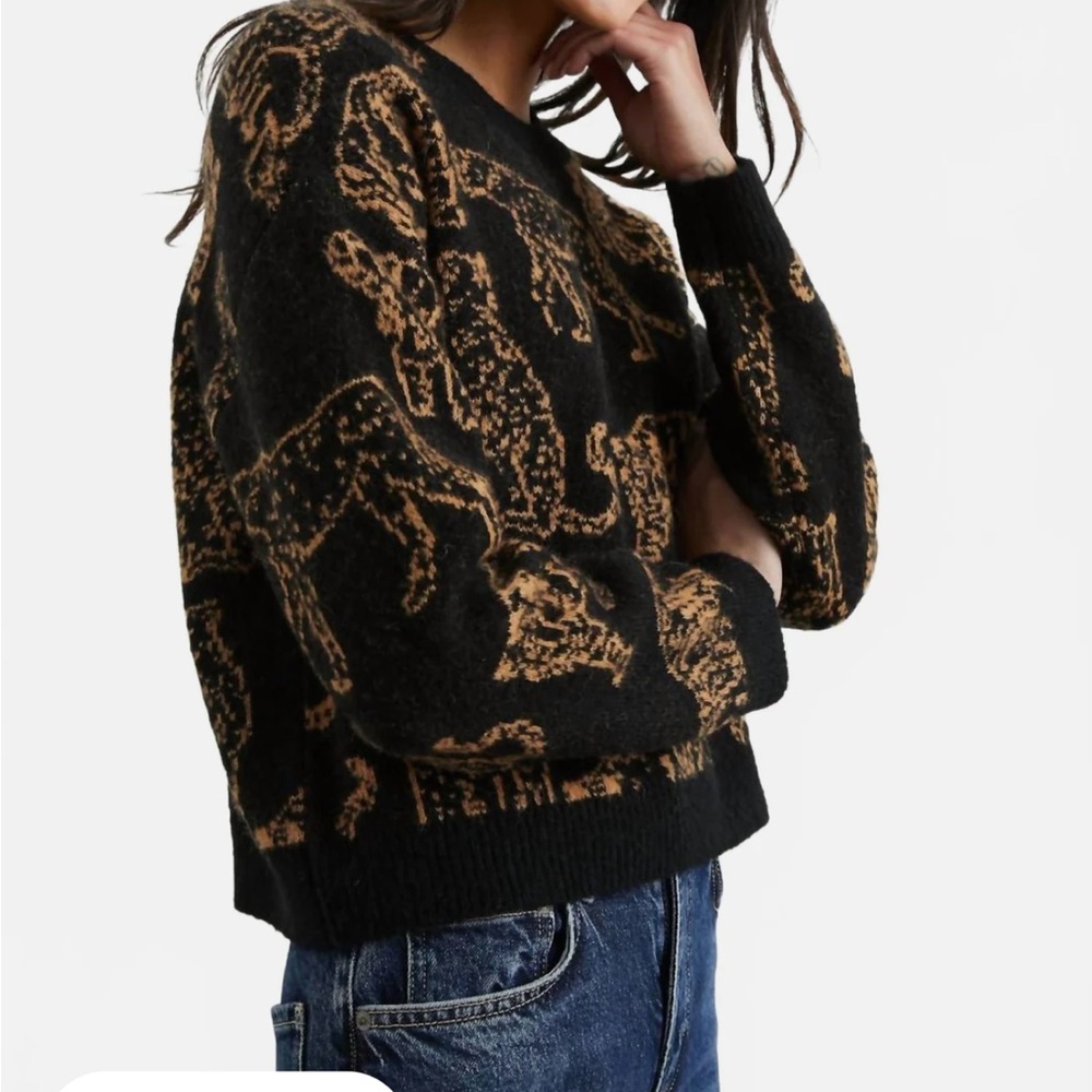 NWT RAILS Perci Wild Cat Jacquard Crewneck Sweater